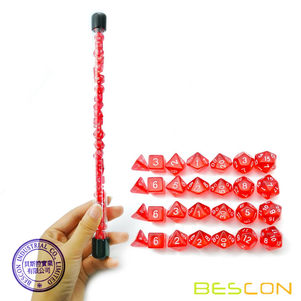 Dice Set Polyhedral - Bescon 28 Pcs Doorschijnende Rode Mini