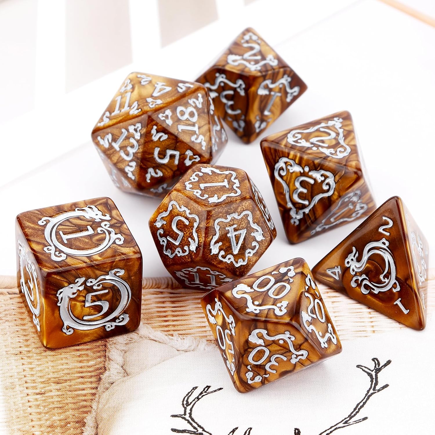 Dice Set Polyhedral - 7-delige set D&D dobbelstenen met drakenpatroon,