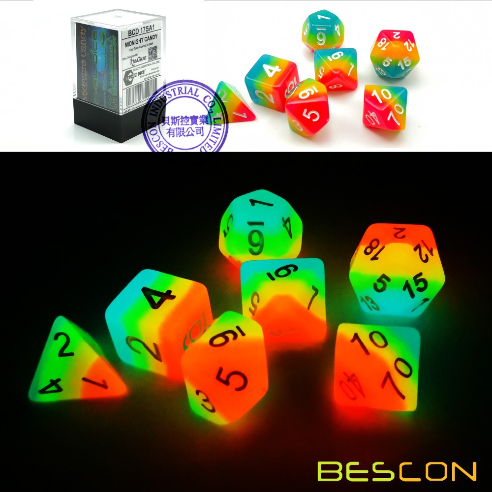 Dice Set Polyhedral - Bescon Fantasy Regenboog Gloeiende Polyhedrale Dobbelstenen