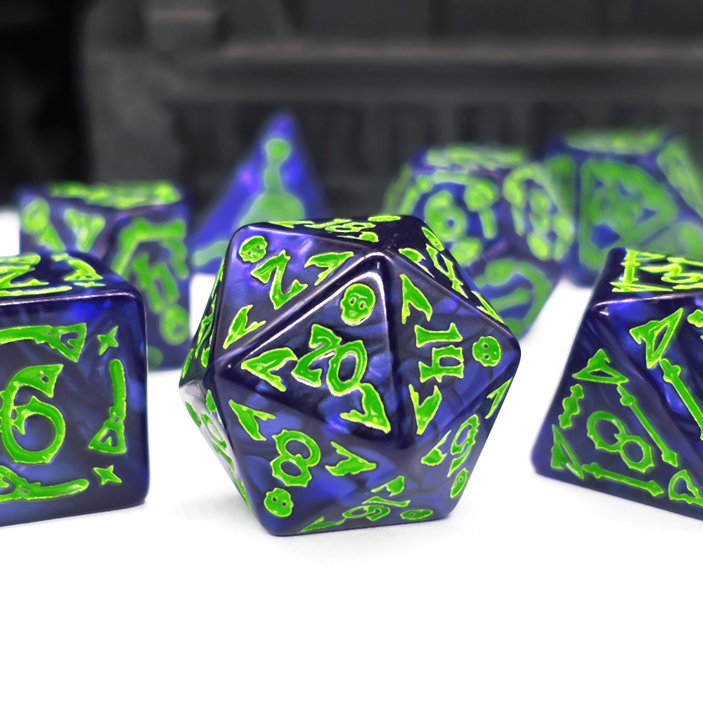 Dice Set Polyhedral - Cthulhu Donkerblauwe & Neon Groene Dobbelsysteem,