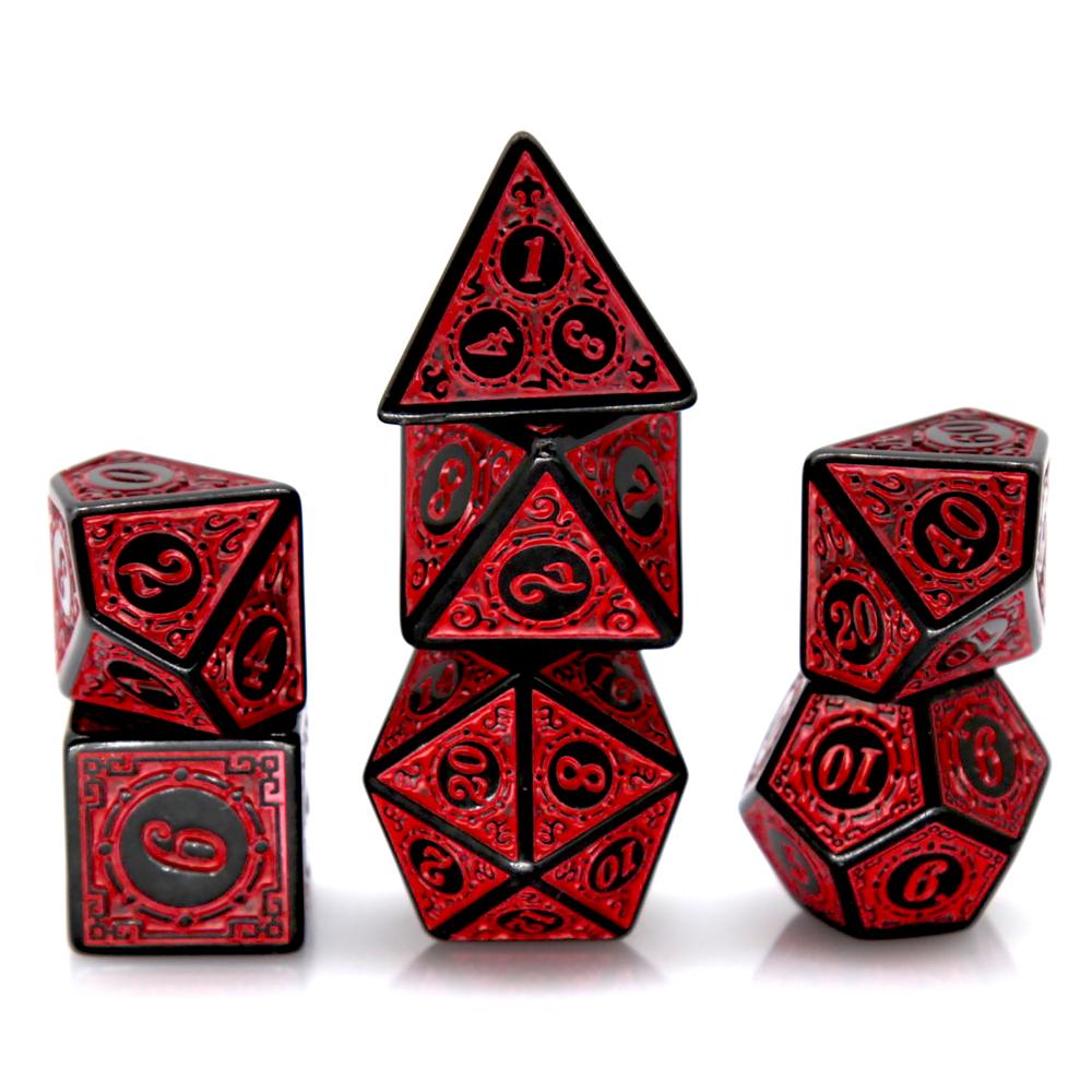 Dice Set Polyhedral - 7 Stuks Zwart Rood Acryl Polyhedrale