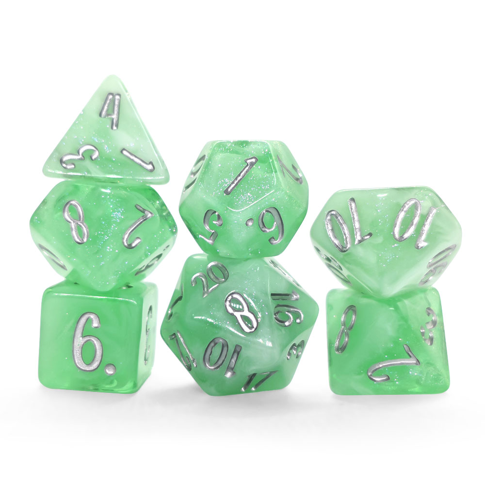 7-delige mintgroene swirl glit - Dice Set Polyhedral recensie en prijs